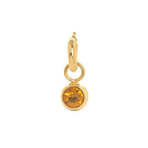Pendentif doré avec une pierre ambre ronde et fermoir minimaliste en métal poli