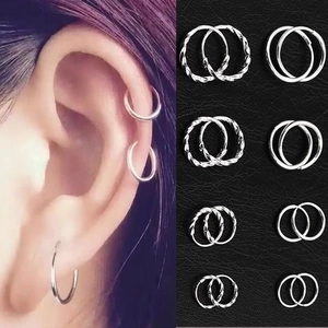 Set of s999 sterling silver hoop earrings with classic smooth and twisted textures