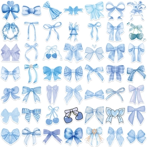 50 pieces of blue cartoon bow waterproof stickers for DIY laptop and phone decoration