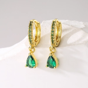 Teardrop Hoop Earrings Copper 18K Gold Plated Pear Cut Zircon Dangle French Style Delicate Light Luxury Jewelry Women