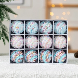 Blue and pink Christmas ball ornaments set in display box with 12 decorative hanging spheres