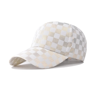 Fashion Checkerboard Baseball Cap For Women Men Metallic Grid Pattern Adjustable Sun Hat Outdoor Printed Sport Cap