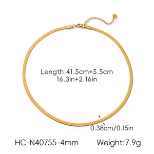 Detail view of 4mm 18k gold plated herringbone snake chain with length measurements