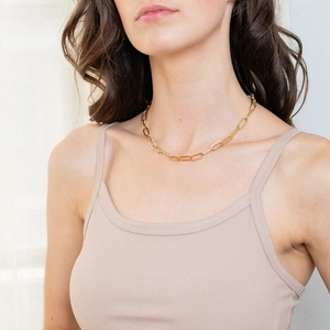 Collier chaîne à maillons trombone en acier inoxydable doré pour femme style punk hip hop