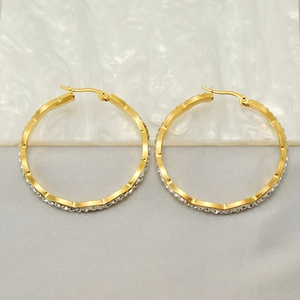 Boucles D Oreilles Créoles Ondulées Plaquées Or 18K Acier Inoxydable Strass Bijoux De Mode Géométriques Pour Femmes