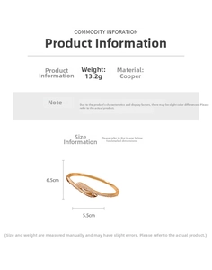 Detail showing gold-plated snake cuff bracelet with cubic zirconia and size dimensions