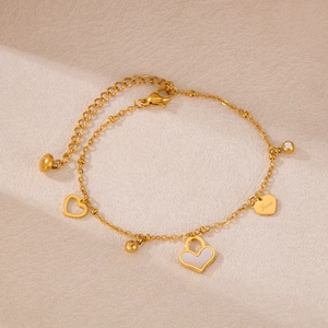 Goldenes Herz-Charm-Armband aus Edelstahl mit Perlmutt und Love-Gravur für Damen