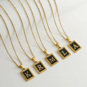 Minimalist 18K gold plated stainless steel square pendant necklaces with initial letters