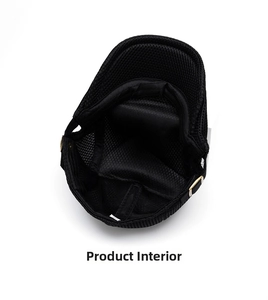 Macro view of breathable black mesh interior and adjustable gold metal buckle on the hat
