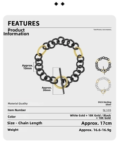 Macro view of S925 sterling silver OT clasp bracelet showing chain dimensions and weight