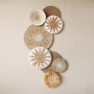 Gewebte Wanddeko Natürliches Stroh Rattan Hängekörbe Handgefertigt Boho Stil Wohnzimmer Schlafzimmer Hintergrund Ornament