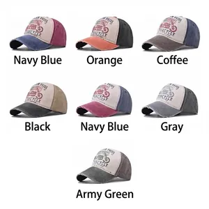 Vintage washed cotton baseball caps with motorcycle print in seven classic colors
