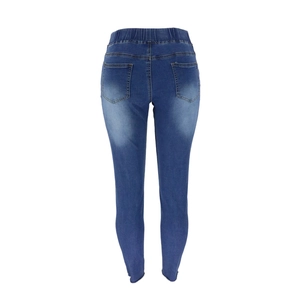 Jean skinny femme taille mi-haute bleu délavé avec cordon de serrage et détails usés