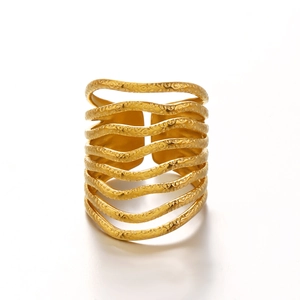 Multi-layer wavy open ring with 18K gold plating and hammered texture for women