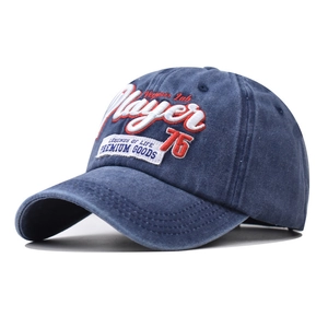 Vintage navy blue washed cotton baseball cap with Player 75 embroidery and curved brim