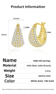 Detail view of S925 silver hoop earrings with dimensions 18mm height and 8.4mm width