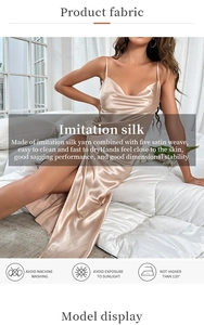 Détail de la robe nuisette en soie artificielle champagne avec une texture satinée lisse