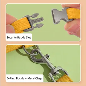 Daisy pet harness with reinforced yellow strap, secure buckle and durable D-ring connector