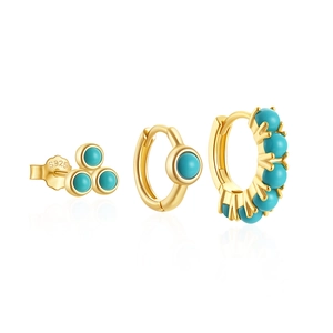 Elegant S925 sterling silver gold ear ring set featuring turquoise stones for women