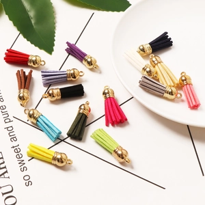 Colorful suede tassels with gold metal caps for DIY jewelry making and keychains