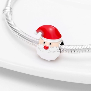 Christmas Santa Claus charm in silver with red enamel hat on snake chain bracelet