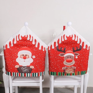 Housses De Dossier De Chaise De Noël Tissu Non Tissé Père Noël Bonhomme De Neige Renne Dessin Animé Décoration