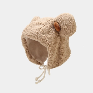 Cappello da aviatore con orecchie da orso in peluche con paraorecchie e lacci in kaki