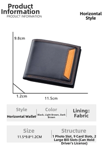 Detailliertes Maßlayout für Herren-Lederbrieftasche mit mehrfachem Kartensteckplatz