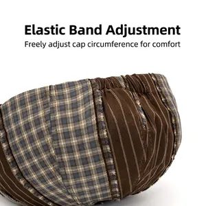 Retro patchwork newsboy cap featuring elastic adjustable strap and classic plaid pattern