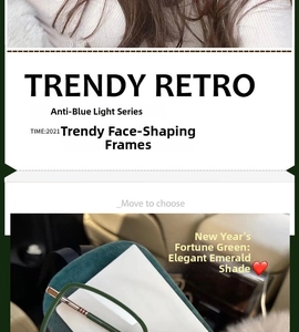 Jade green retro eyeglasses frame with anti-blue light protection and metal hinge detail