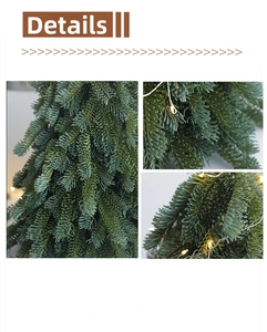 Close-up of realistic PE pine needles with warm LED fairy lights on a Christmas tree