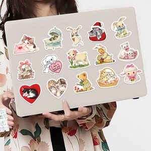 50pcs cute vintage bear and rabbit waterproof stickers on laptop for DIY decoration