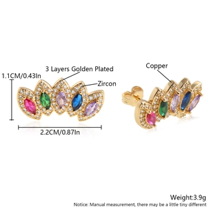 Luxury 18k gold plated crown stud earrings with colorful marquise zircons for women