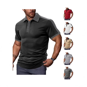 Men's casual short sleeve polo shirt with color-block design and premium knit texture