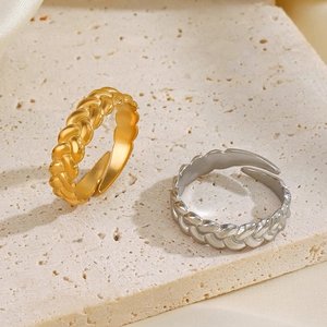 Twisted cable open rings in gold and silver finish with adjustable braided texture
