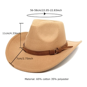 Classic camel wool western cowboy hat with leather band for men and women 56-58cm