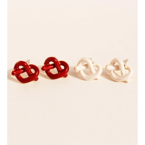 Orecchini a Bottone in Ottone con Nodo a Cuore Perno in Argento Sterling 925 Smalto Rosso Bianco Gioielli Dolci per Donna