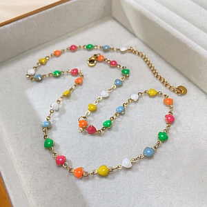 Collier à breloques cœurs arc-en-ciel en acier inoxydable doré pour femmes