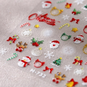 3D Weihnachts-Nagelaufkleber mit Weihnachtsmann- und Rentier-Designs Modell M-732