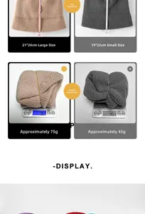 Comparison of sizes and weights for thick knit beanies in large and small dimensions