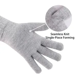 Winter thermal touch screen knit gloves with seamless construction in light grey
