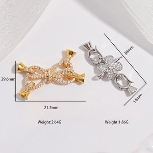S925 sterling silver bow and clover connector clasps with micro-pave cubic zirconia