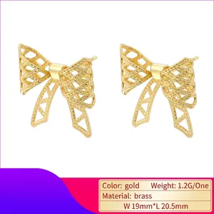 Vintage golden bow knot earrings with pearl accents in brushed brass for women