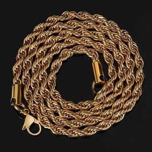 Detailed macro view of 18K gold plated stainless steel rope chain with lobster clasp