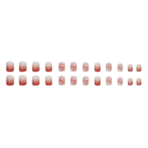 Short square pink gradient press-on nails with silver glitter, star and cloud designs