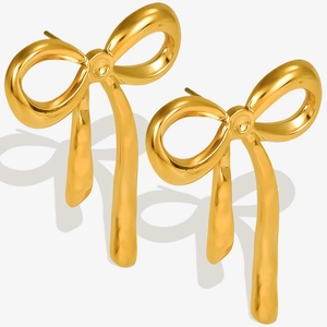 Detailed view of elegant gold 304 stainless steel bow knot stud earrings for women