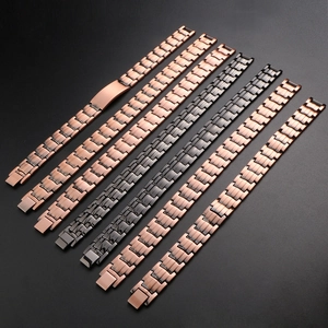 Men titanium steel magnetic therapy bracelets in copper and black finishes shown in a row