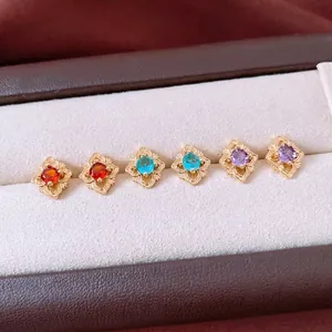 Boucles Oreilles Puces Style Palais Vintage Avec Zircon Et Tige En Argent Cuivre Creux Géométrique Élégant Pour Femmes