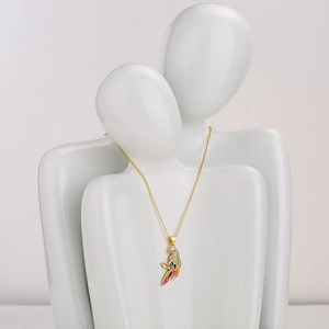 18K gold plated copper lovebird pendant necklace with enamel and zircon on ceramic bust