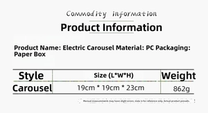 Detailed dimension specifications for glowing merry-go-round carousel music box gift